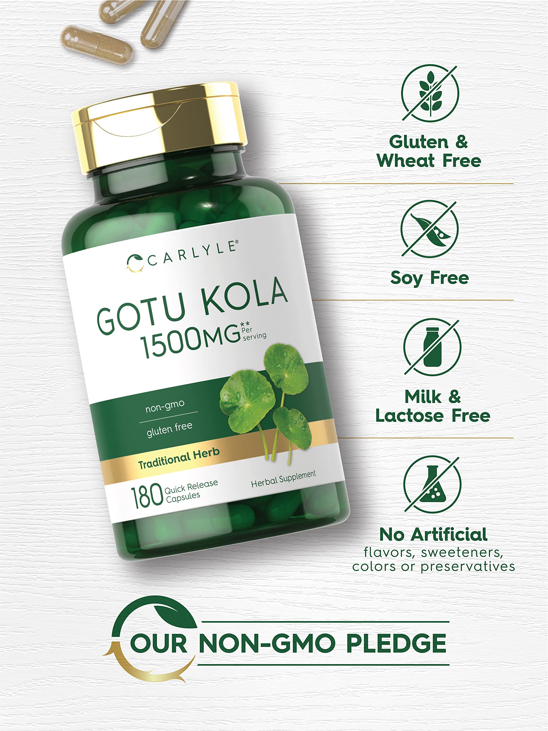 Carlyle Gotu Kola capsules ingredient panel highlights whole herb blend