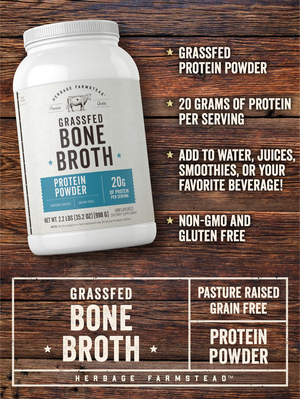 Carlyle bone broth powder added to smoothie for savory boost.