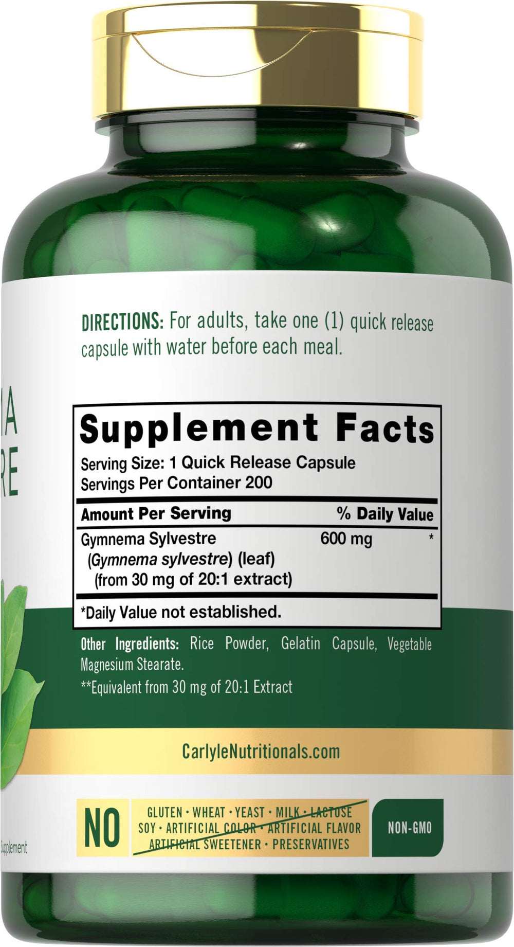 Carlyle Gymnema Sylvestre bottle with 200-count label for long-term use.
