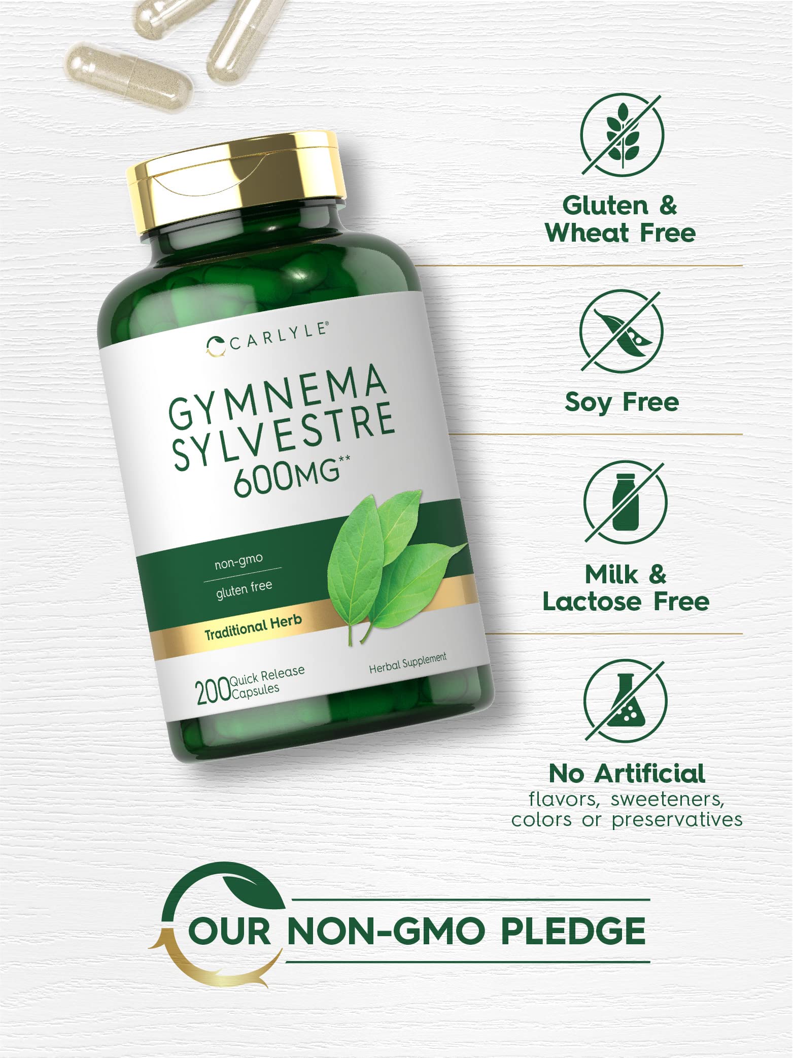 Carlyle Gymnema Sylvestre label close-up showing quality seal.