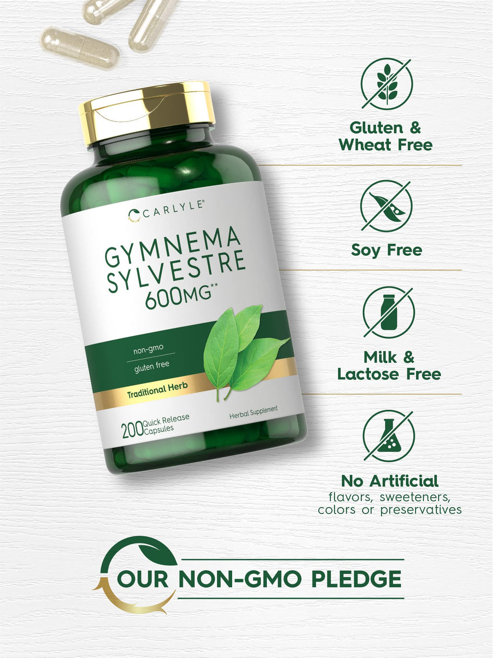 Carlyle Gymnema Sylvestre label close-up showing quality seal.