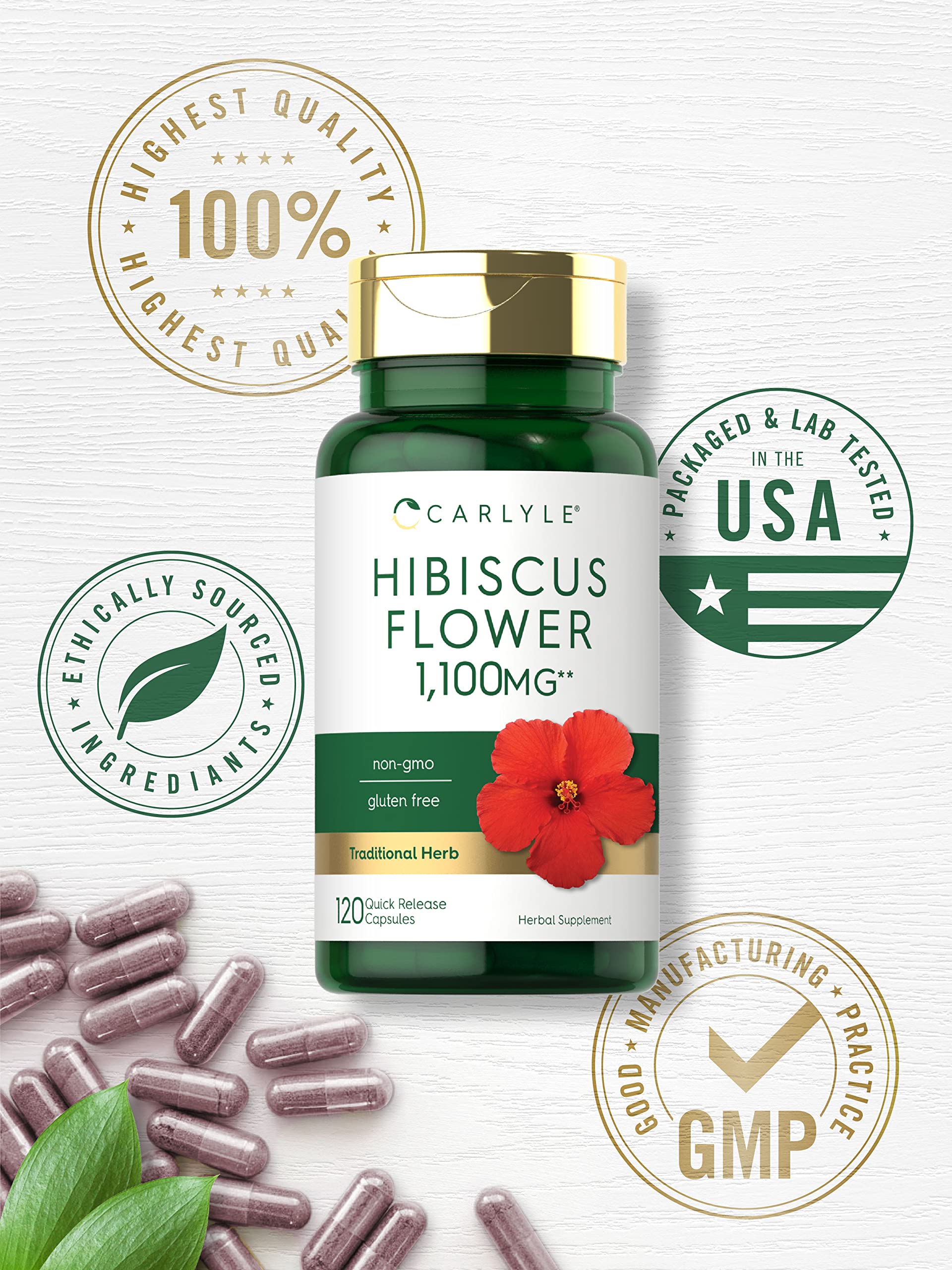 Carlyle Hibiscus capsules close-up emphasizing contents and quality.