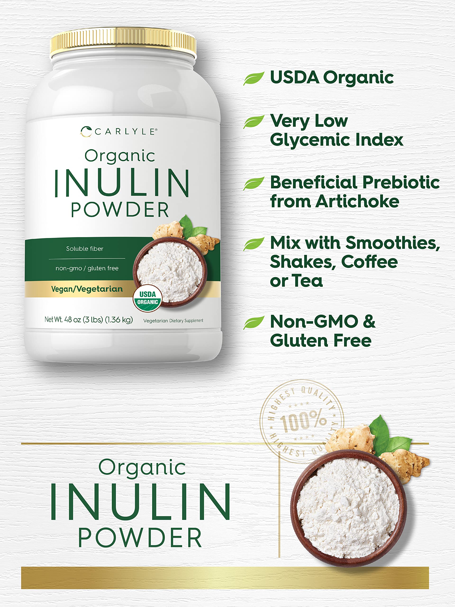 Carlyle Inulin Powder stirred into smoothie for soluble fiber boost