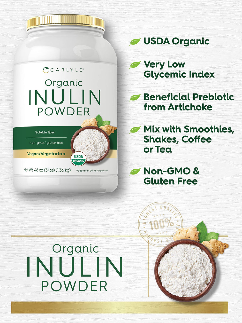 Carlyle Inulin Powder stirred into smoothie for soluble fiber boost