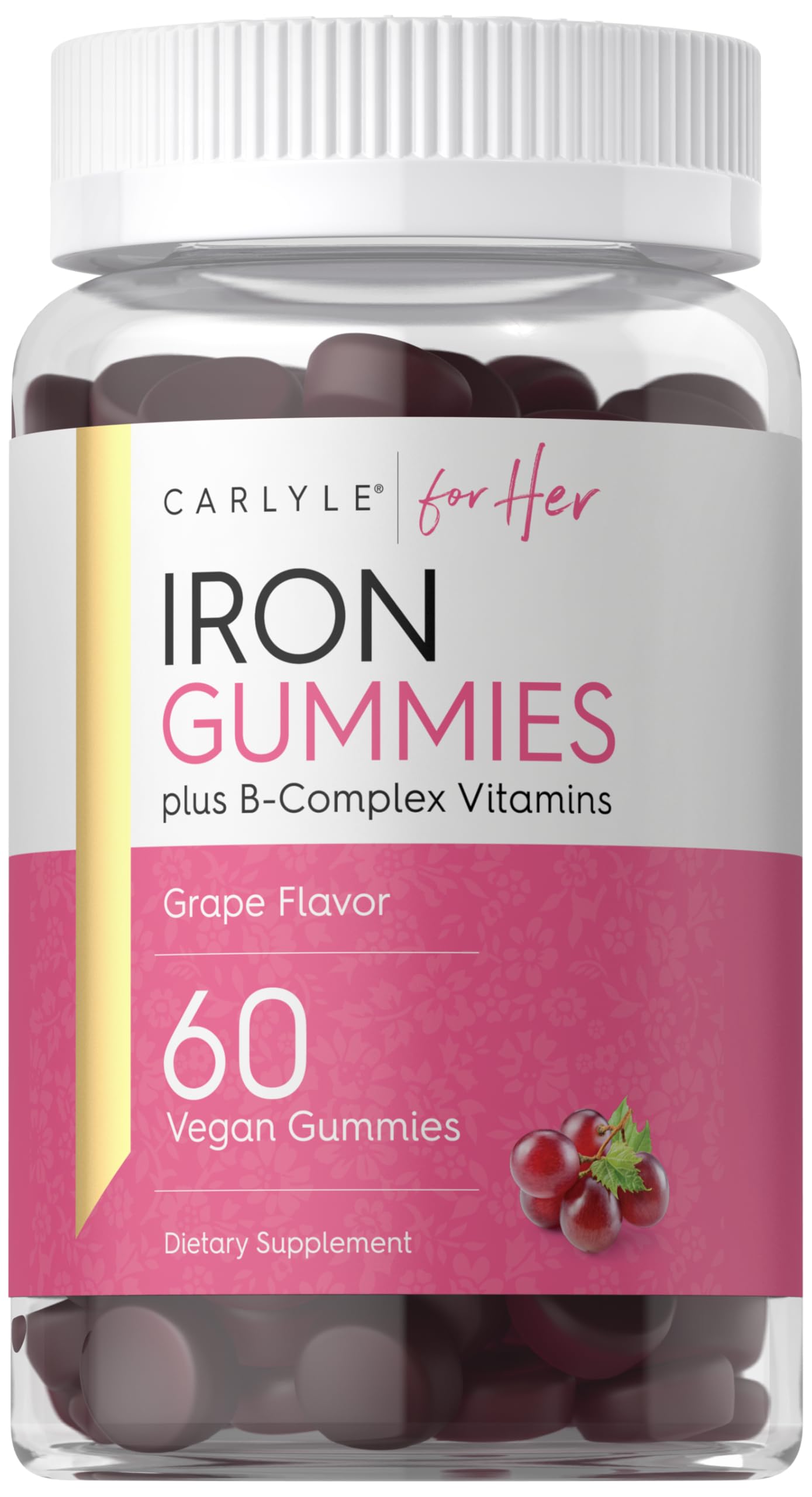 Carlyle Iron Gummies for Women bottle closeup, daily iron support.
