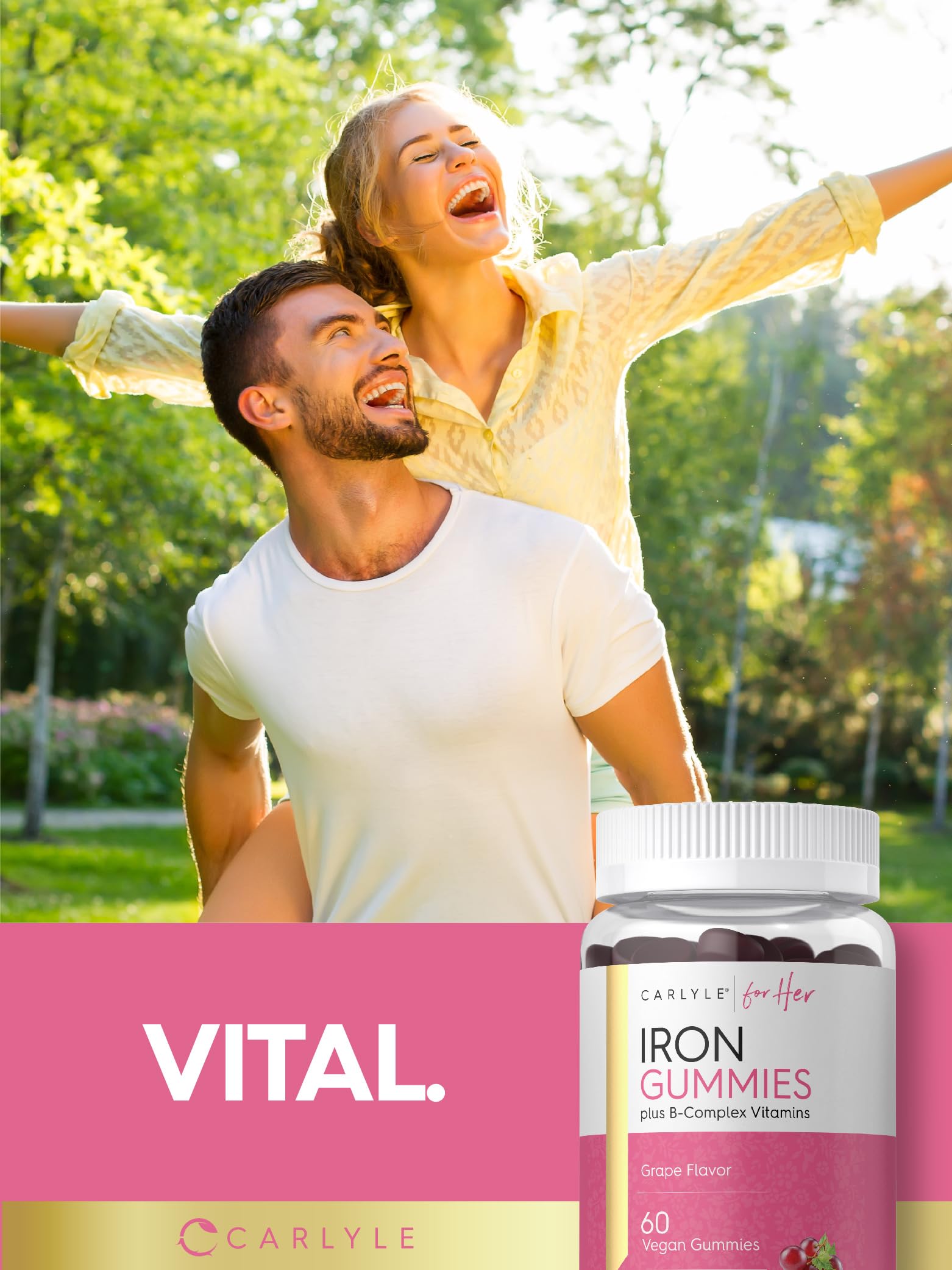 Carlyle Iron Gummies for Women label shows vegan option.