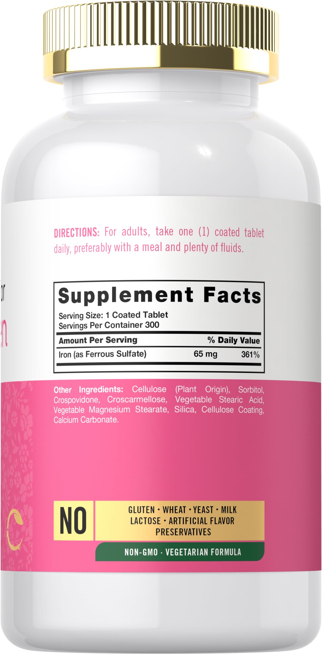 Carlyle Iron bottle back with dosage and supplement facts