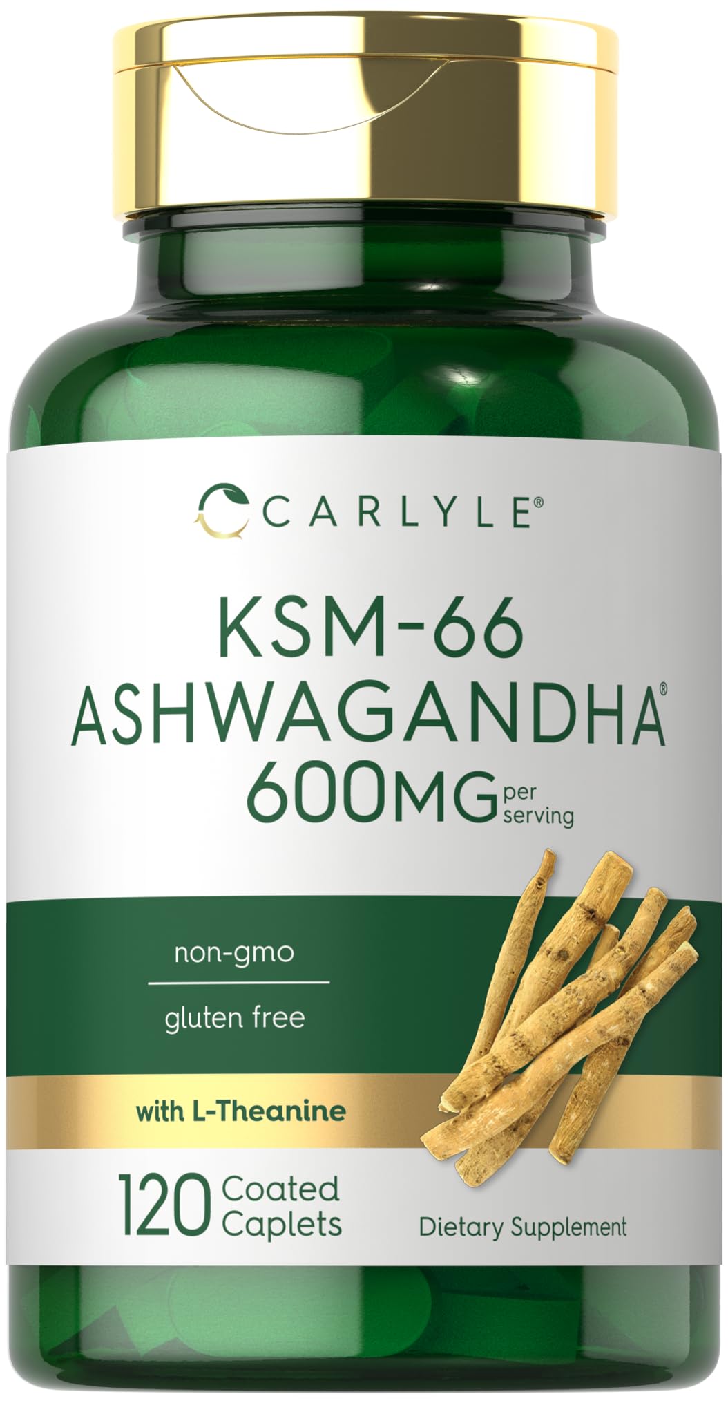 Carlyle KSM-66 Ashwagandha bottle front for daily wellness support.