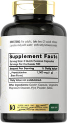 Close-up of Carlyle L-Phenylalanine capsules showing free-form amino acids