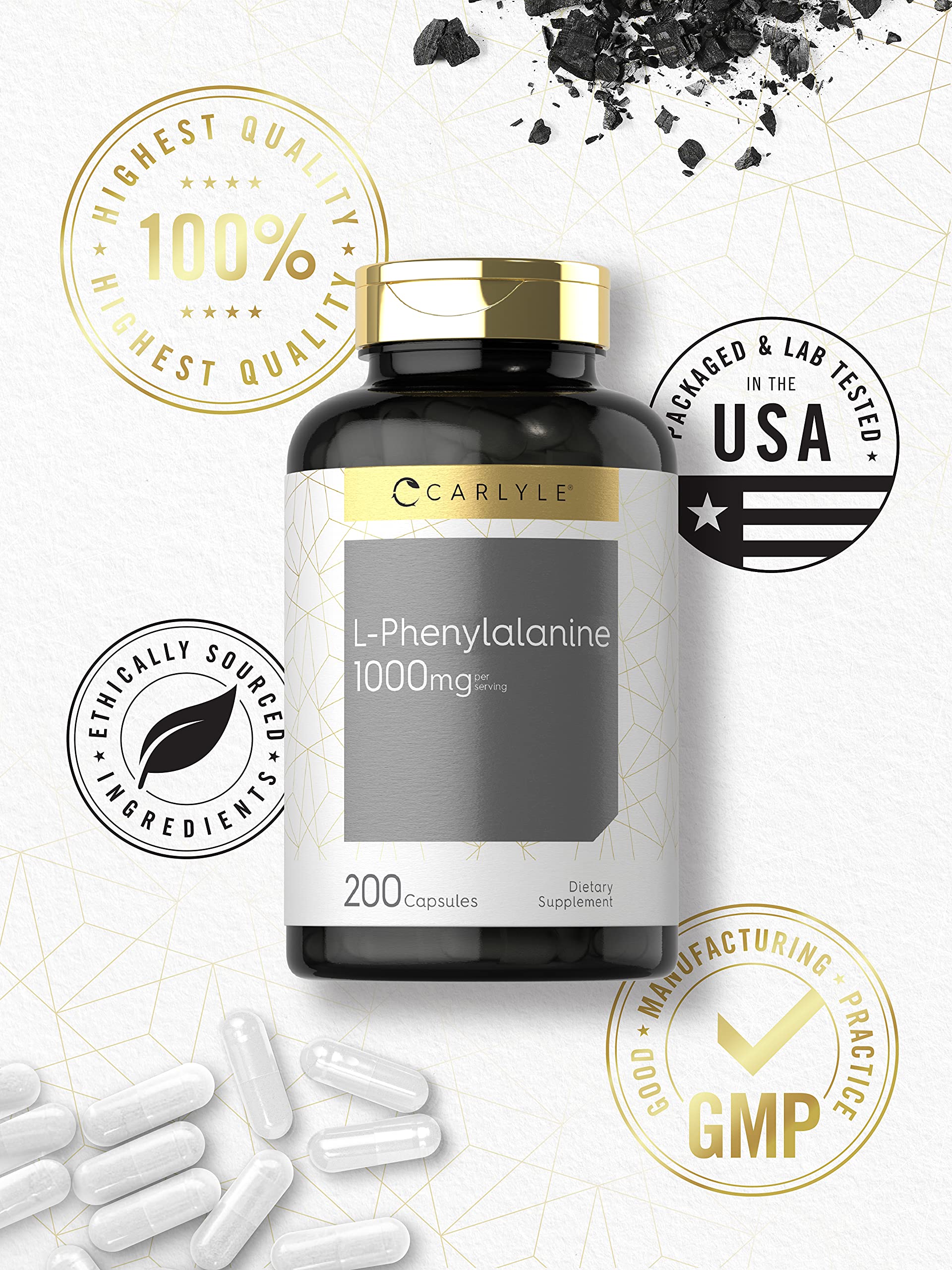 Glass Carlyle L-Phenylalanine bottle—trusted quality and lab-tested promise