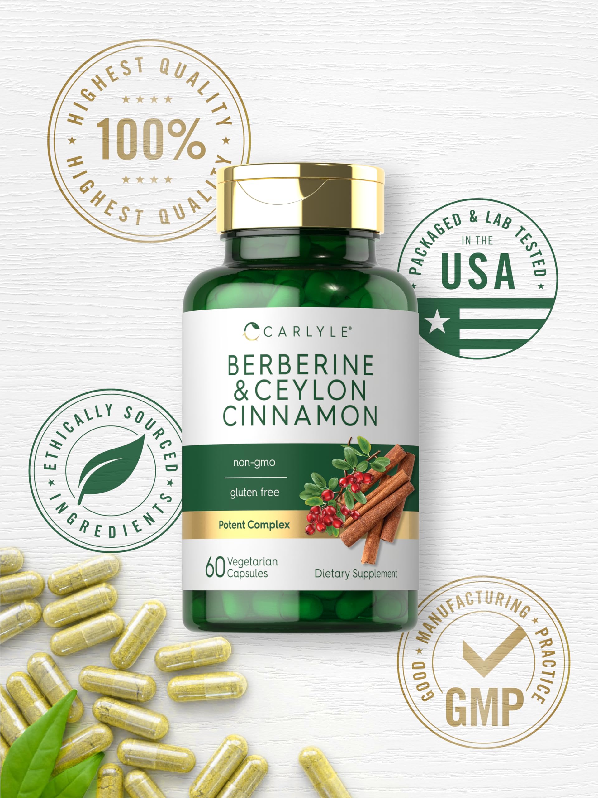 Lab-tested Carlyle berberine-cinnamon ingredients signaling quality.