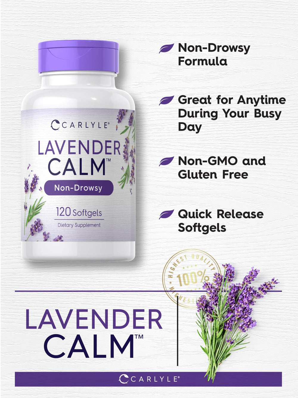 Carlyle Lavender Pills bottle pour showing quick-release capsules.