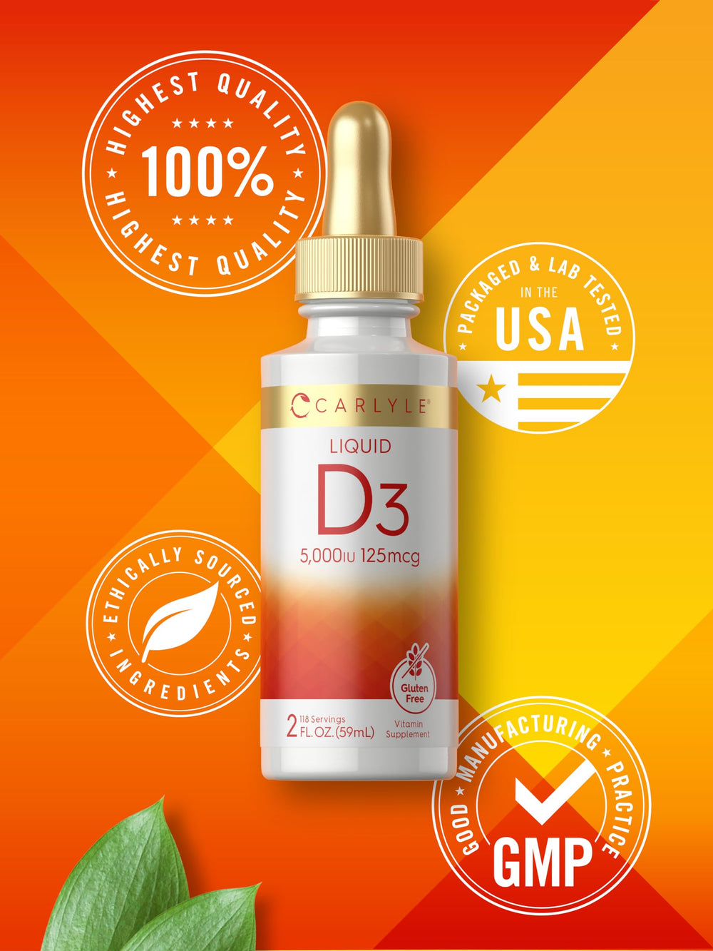 Carlyle Liquid D3 bottle on counter highlights quality.