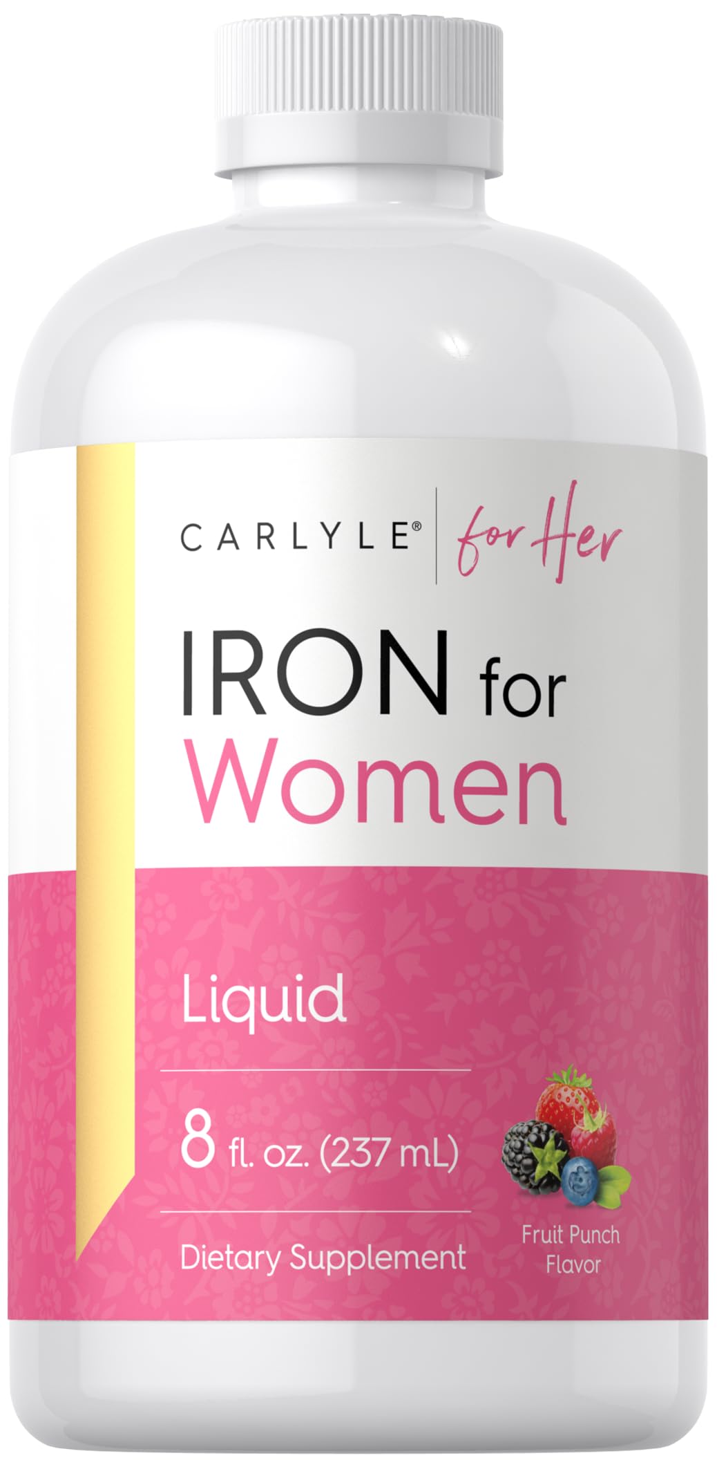 Carlyle Liquid Iron bottle close-up for women's daily iron support.