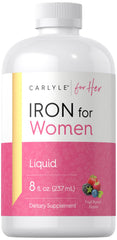 Carlyle Liquid Iron bottle close-up for women's daily iron support.