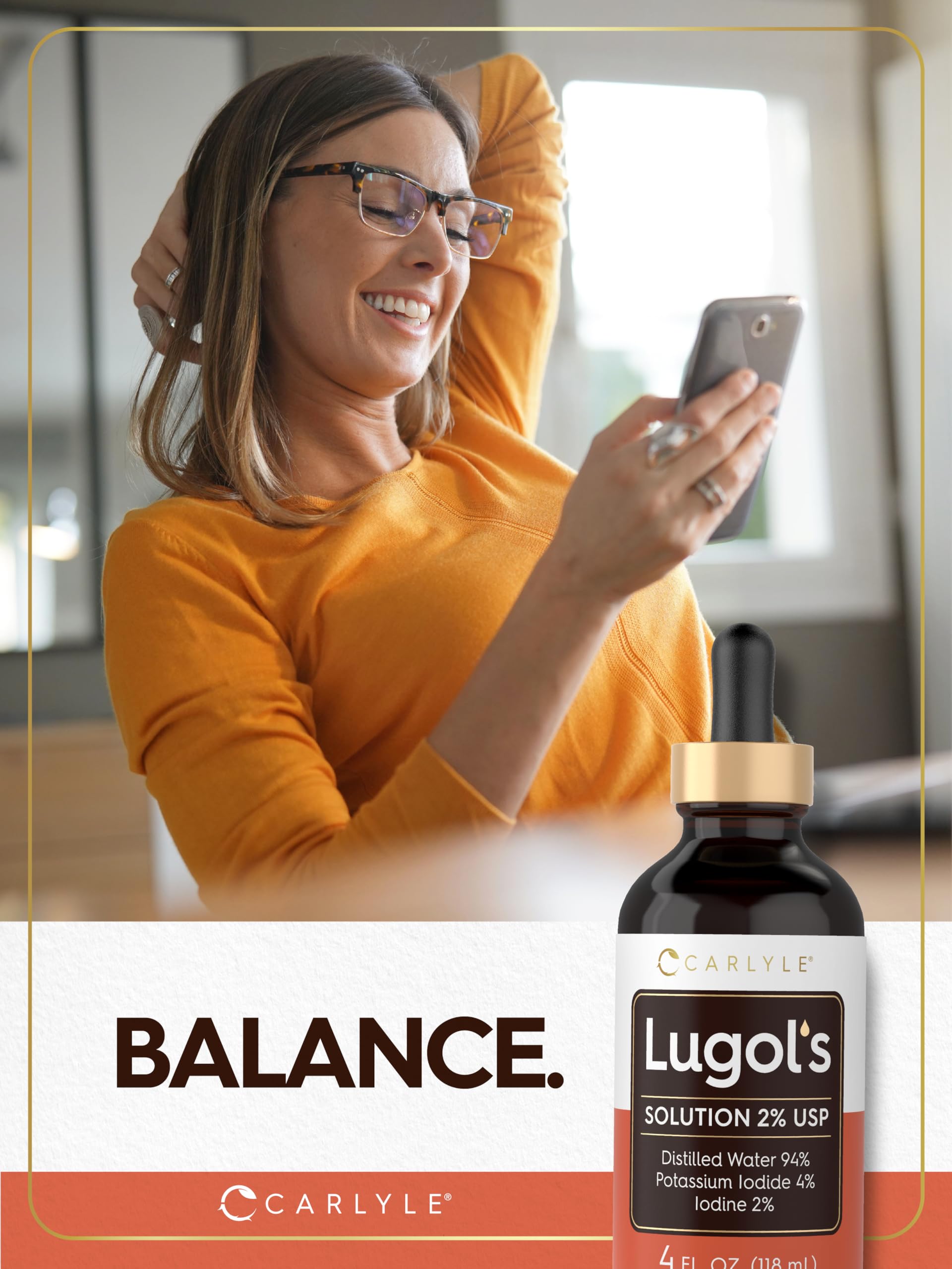 Empaque de Carlyle Lugols 2% de 4 oz para almacenamiento práctico