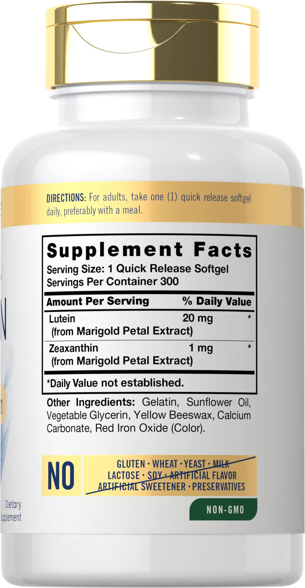Carlyle bottle back label with per softgel lutein and zeaxanthin amounts