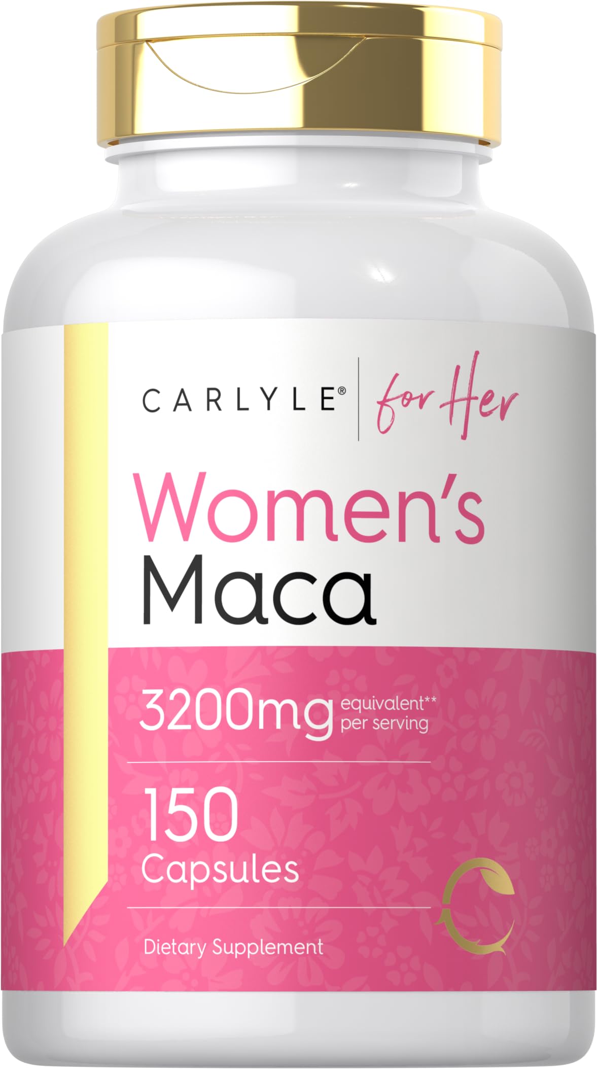 Carlyle Maca Root Capsules bottle showing 3200mg formula for women's wellness
