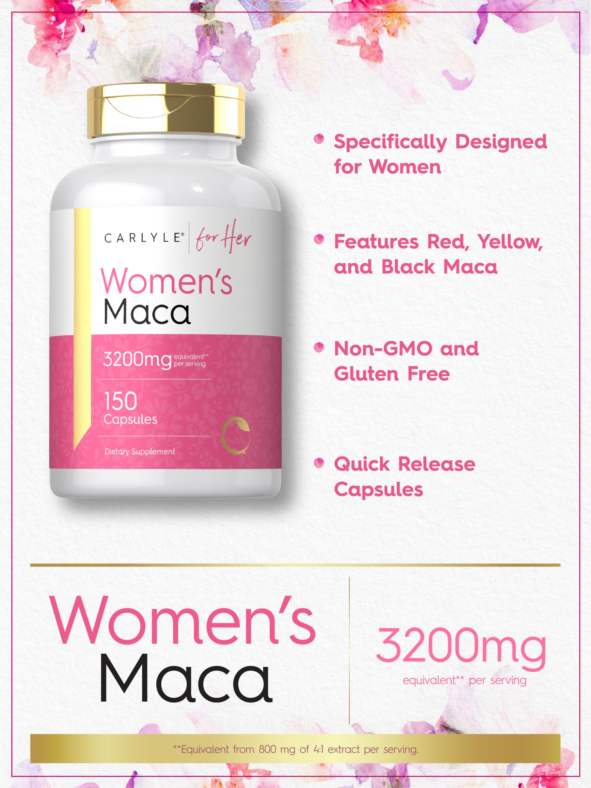 Close view of the ingredients label on Carlyle Maca Root Capsules
