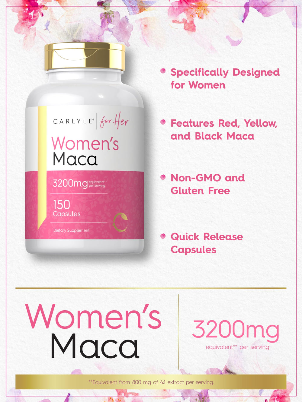 Close view of the ingredients label on Carlyle Maca Root Capsules