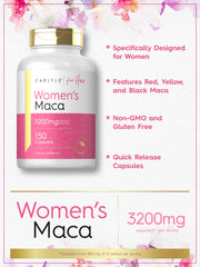 Close view of the ingredients label on Carlyle Maca Root Capsules