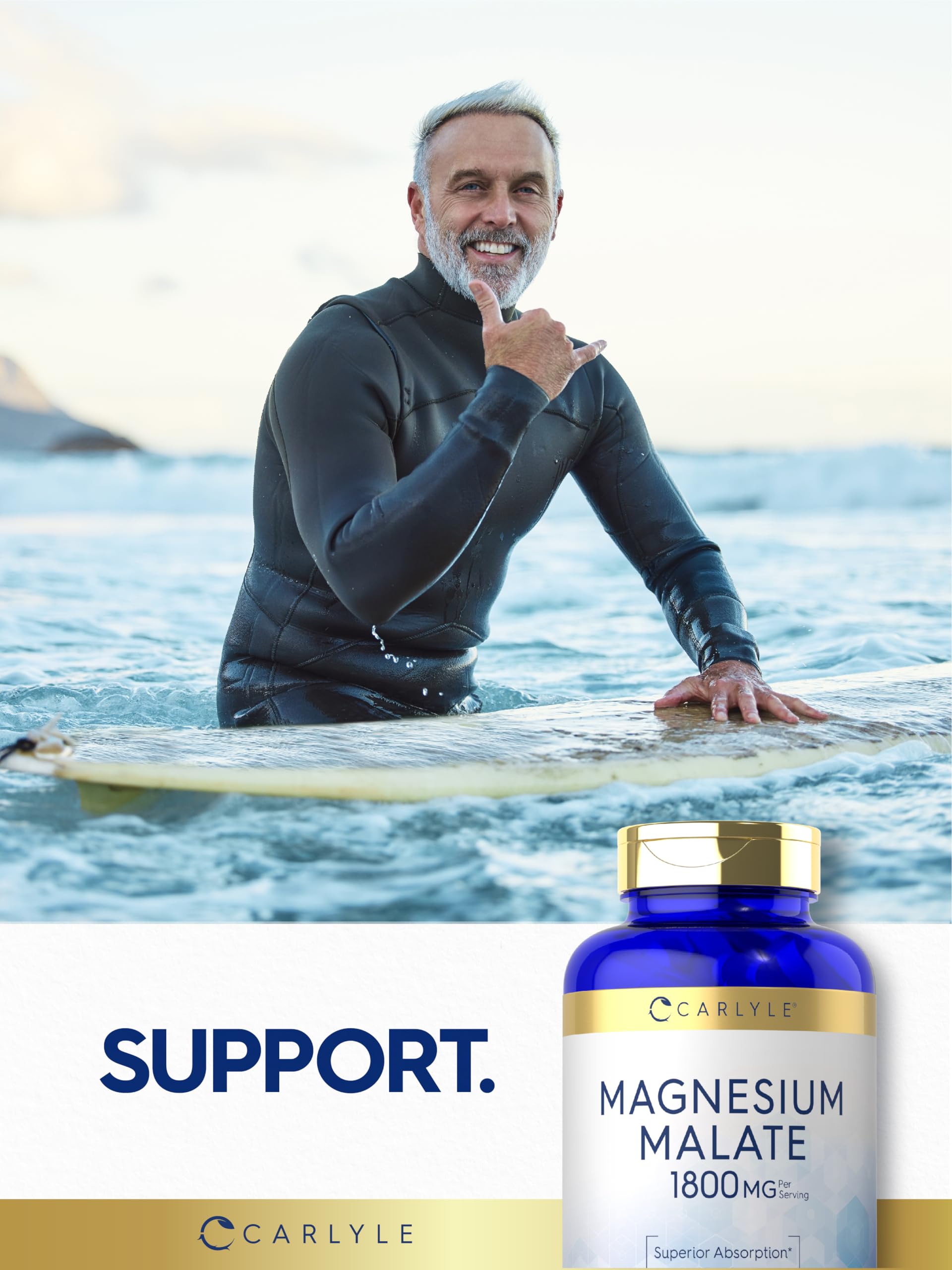 Carlyle Magnesium Malate bottle-front packaging shot showing premium quality.