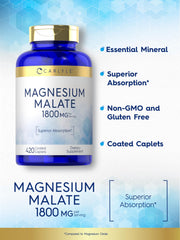 Carlyle Magnesium Malate gluten-free icon on packaging for dietary compatibility.