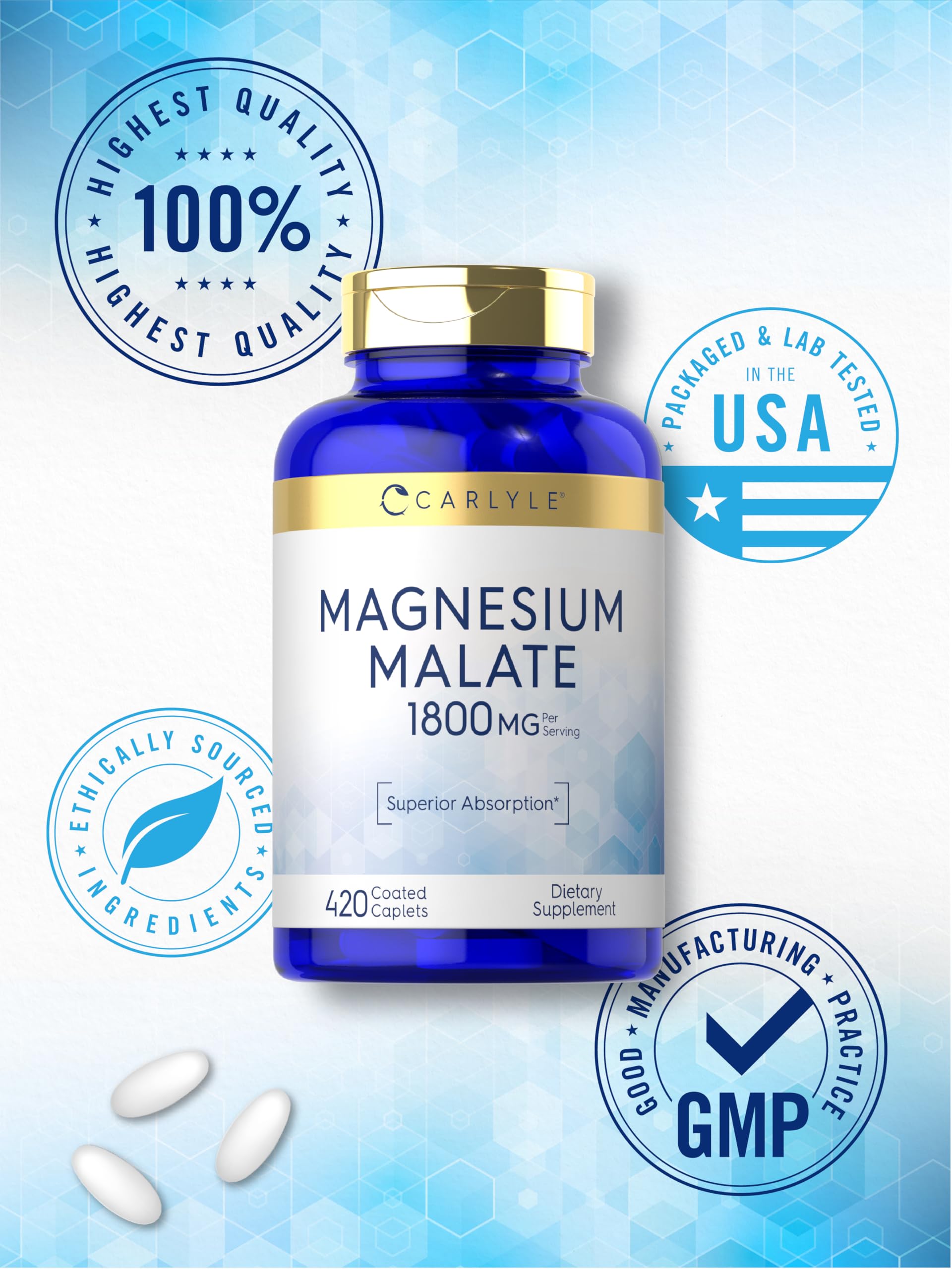 Carlyle Magnesium Malate ingredients list close-up highlighting trusted minerals.