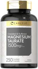 Carlyle Magnesium Taurate 1500mg bottle with buffered caplets for daily wellness.