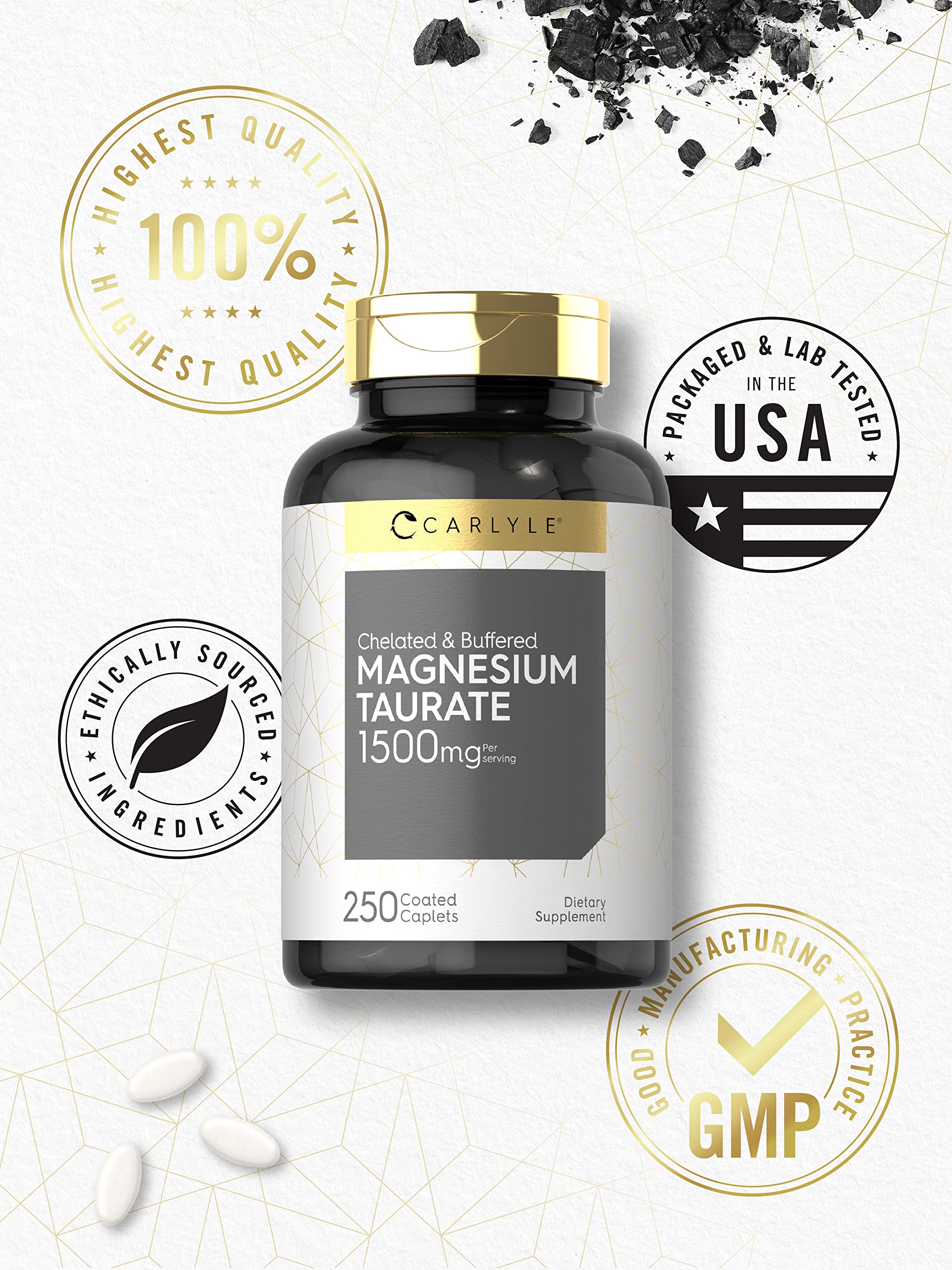Label notes lab tested ingredients and trusted quality of Carlyle product.