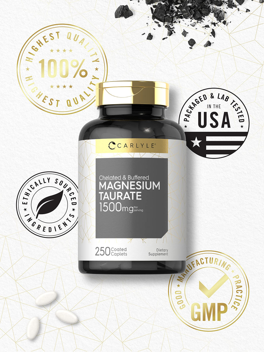 Label notes lab tested ingredients and trusted quality of Carlyle product.