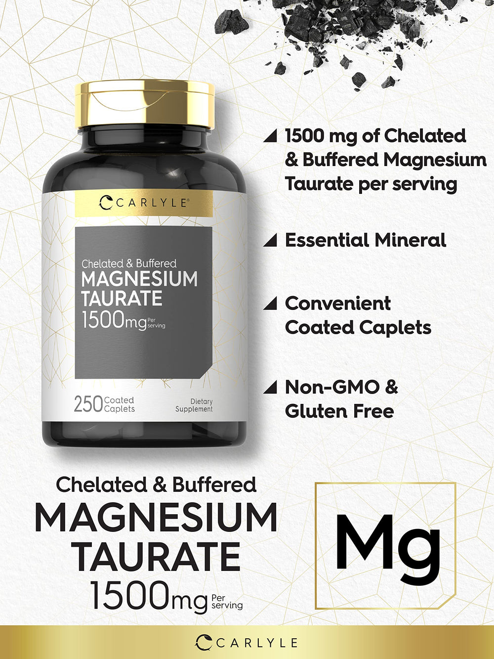 Carlyle Magnesium Taurate label highlights Vegetarian and Non-GMO formulation.