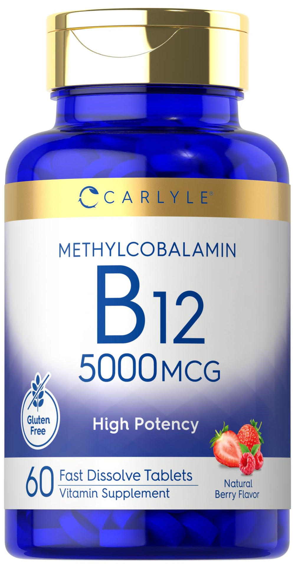 Carlyle Methylcobalamin B12 5000mcg fast-dissolve bottle for daily wellness.