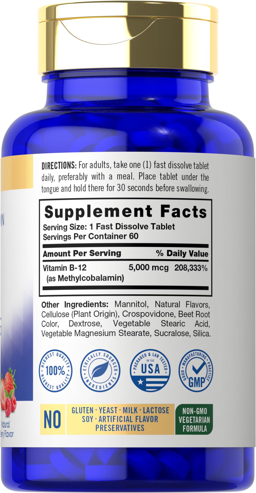 Carlyle Methylcobalamin B12 fast-dissolve tablet closeup for easy daily intake.