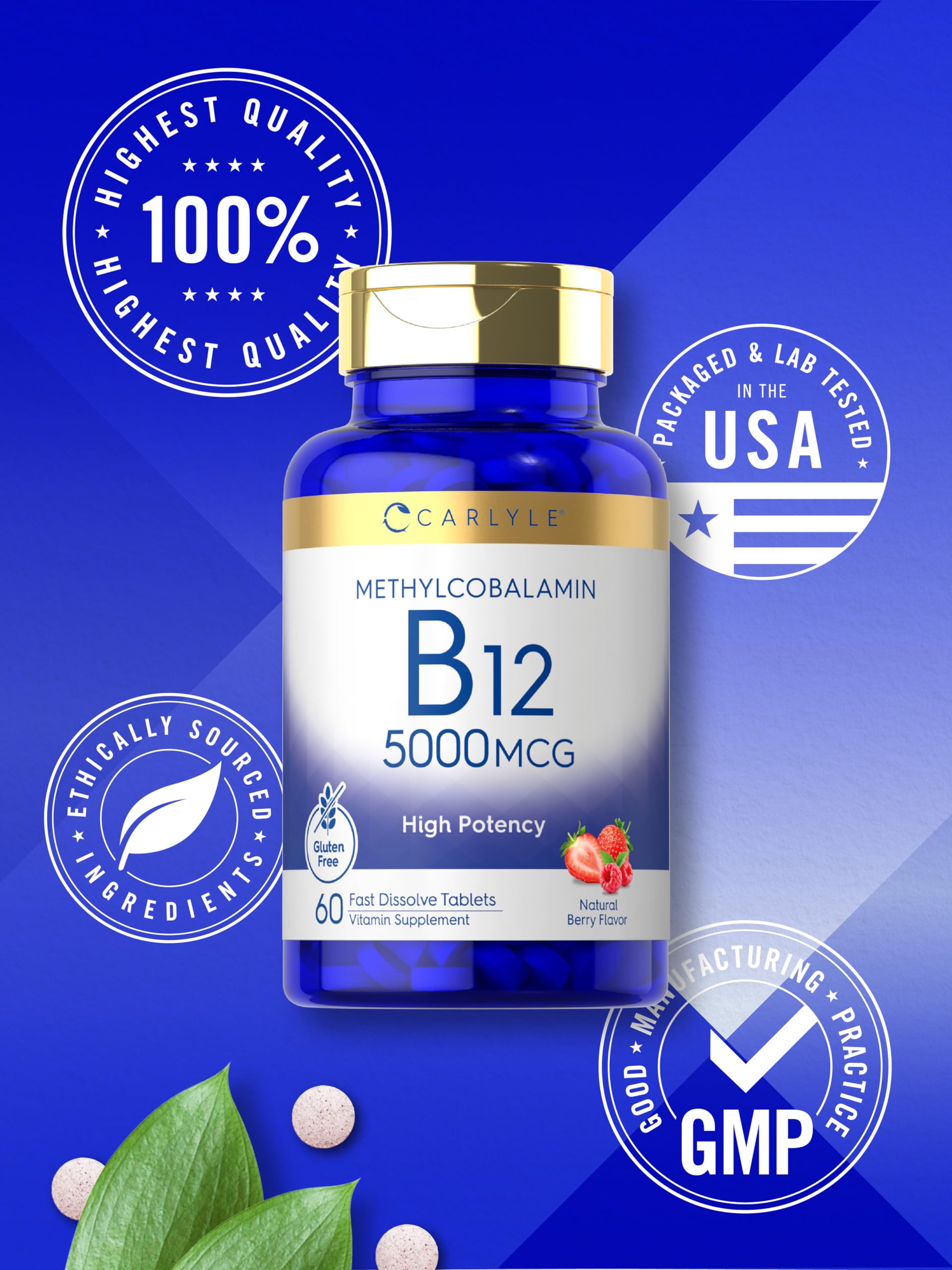 Carlyle B12 gluten-free symbol on packaging supports dietary needs.