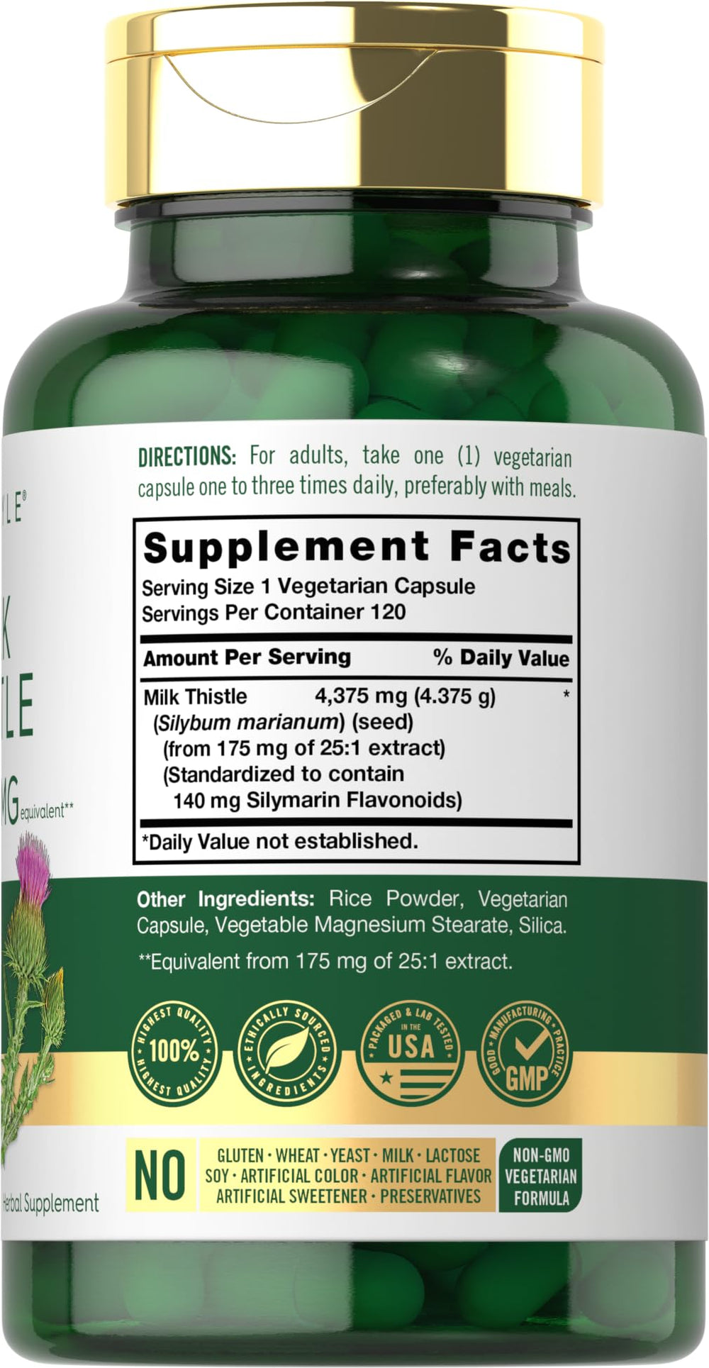 Carlyle Milk Thistle bottle side-label shows gluten-free formulation