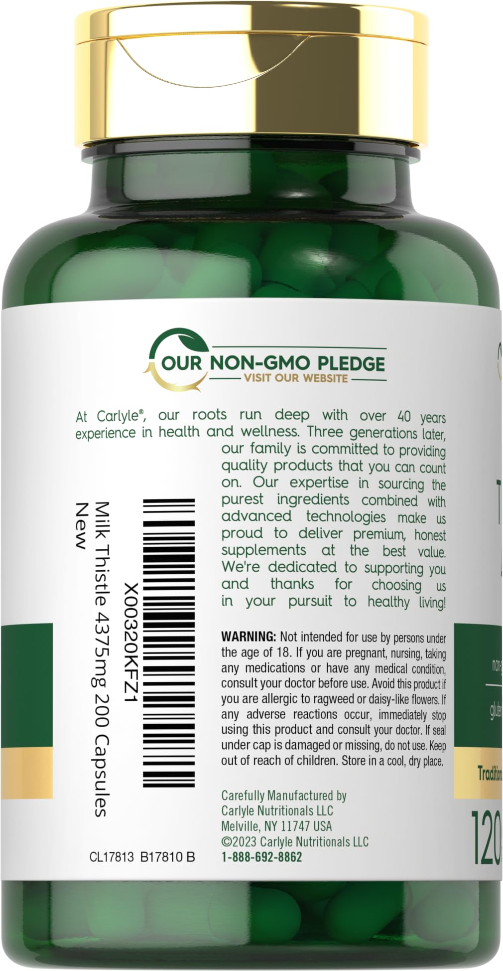 Carlyle Milk Thistle capsules closeup highlights high potency