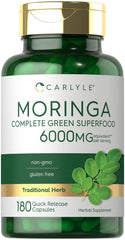 Carlyle Moringa Oleifera bottle with 180 capsules supports daily wellness.
