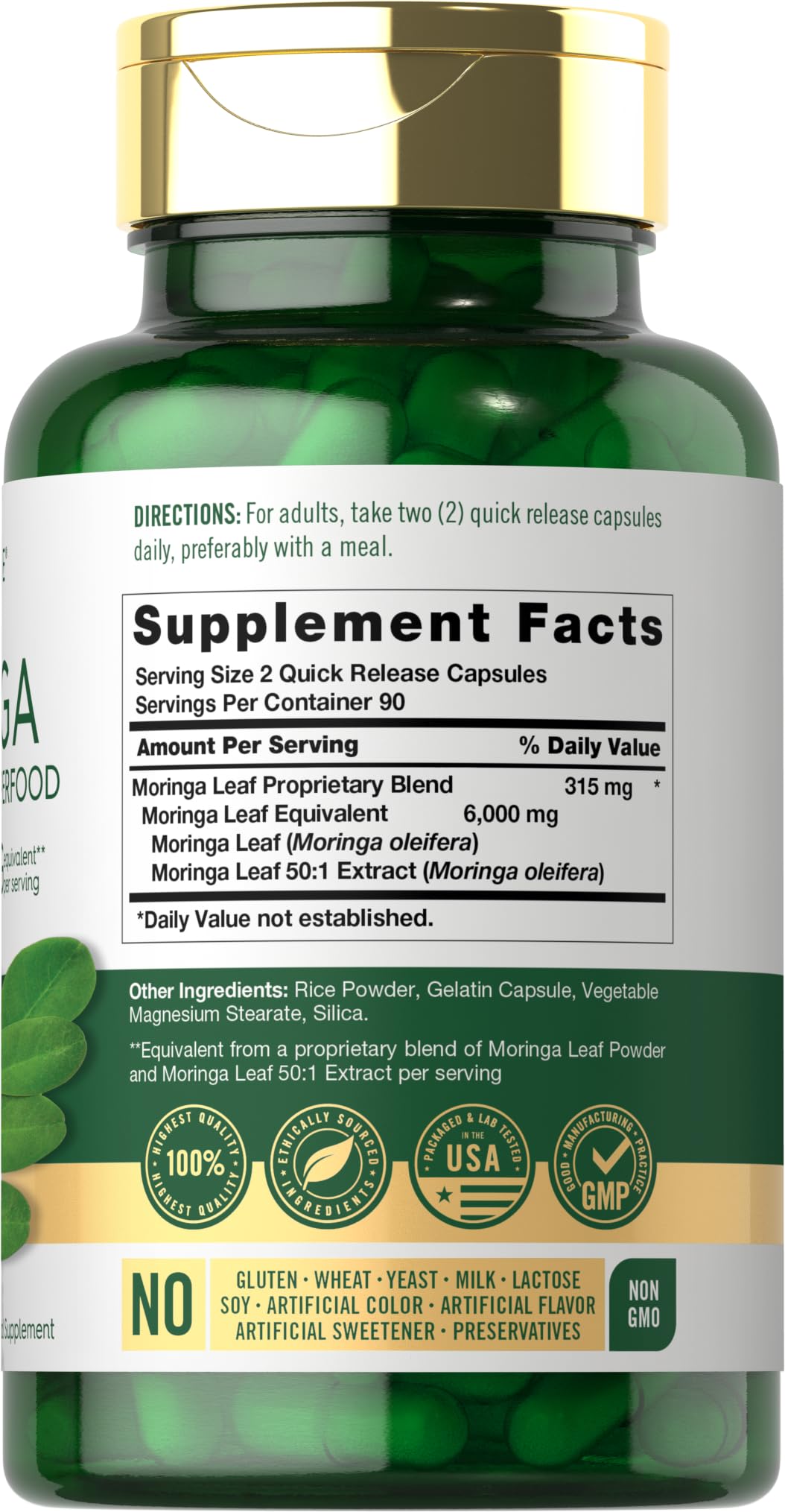 Carlyle Moringa Oleifera capsules pour showing powder form