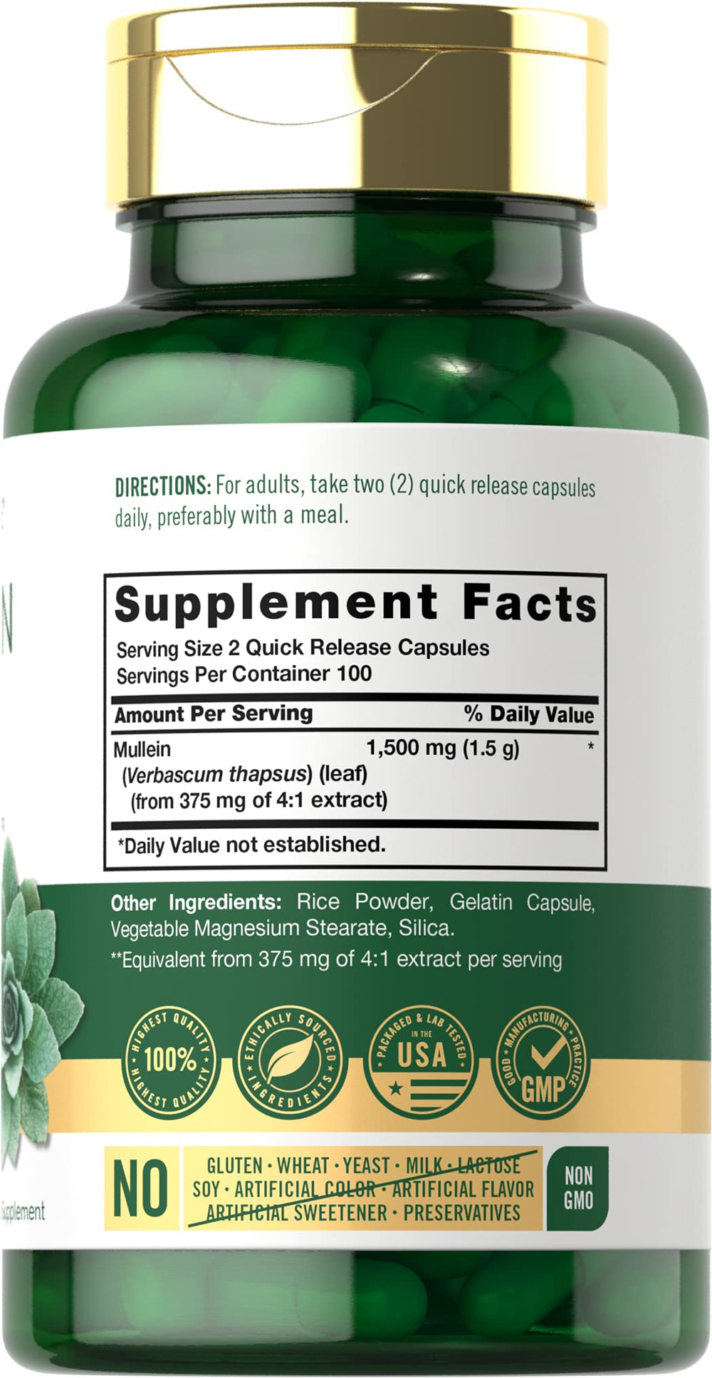 Carlyle Mullein Leaf Extract capsules close-up