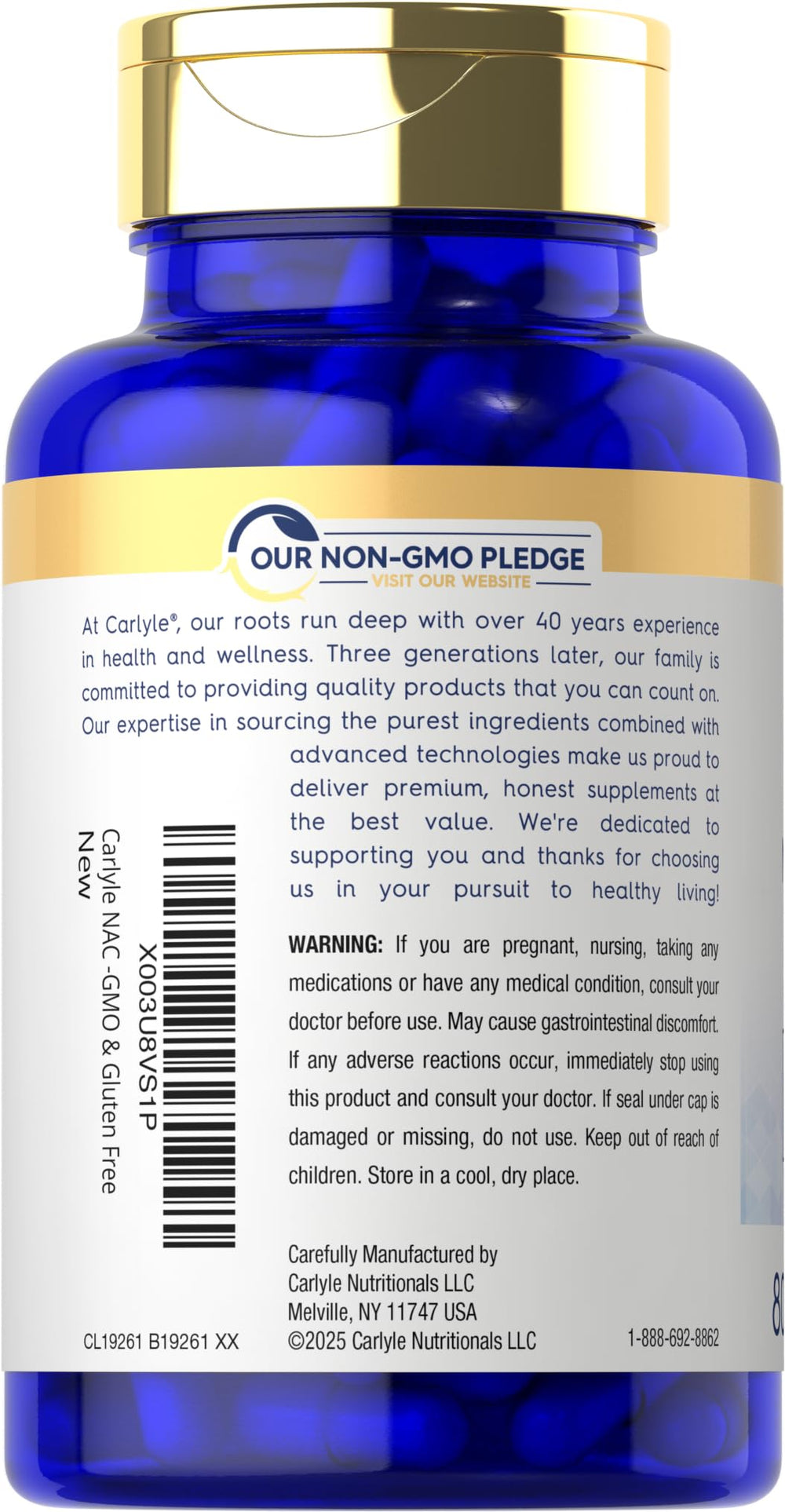 Carlyle NAC capsules close-up highlighting vegetarian formulation