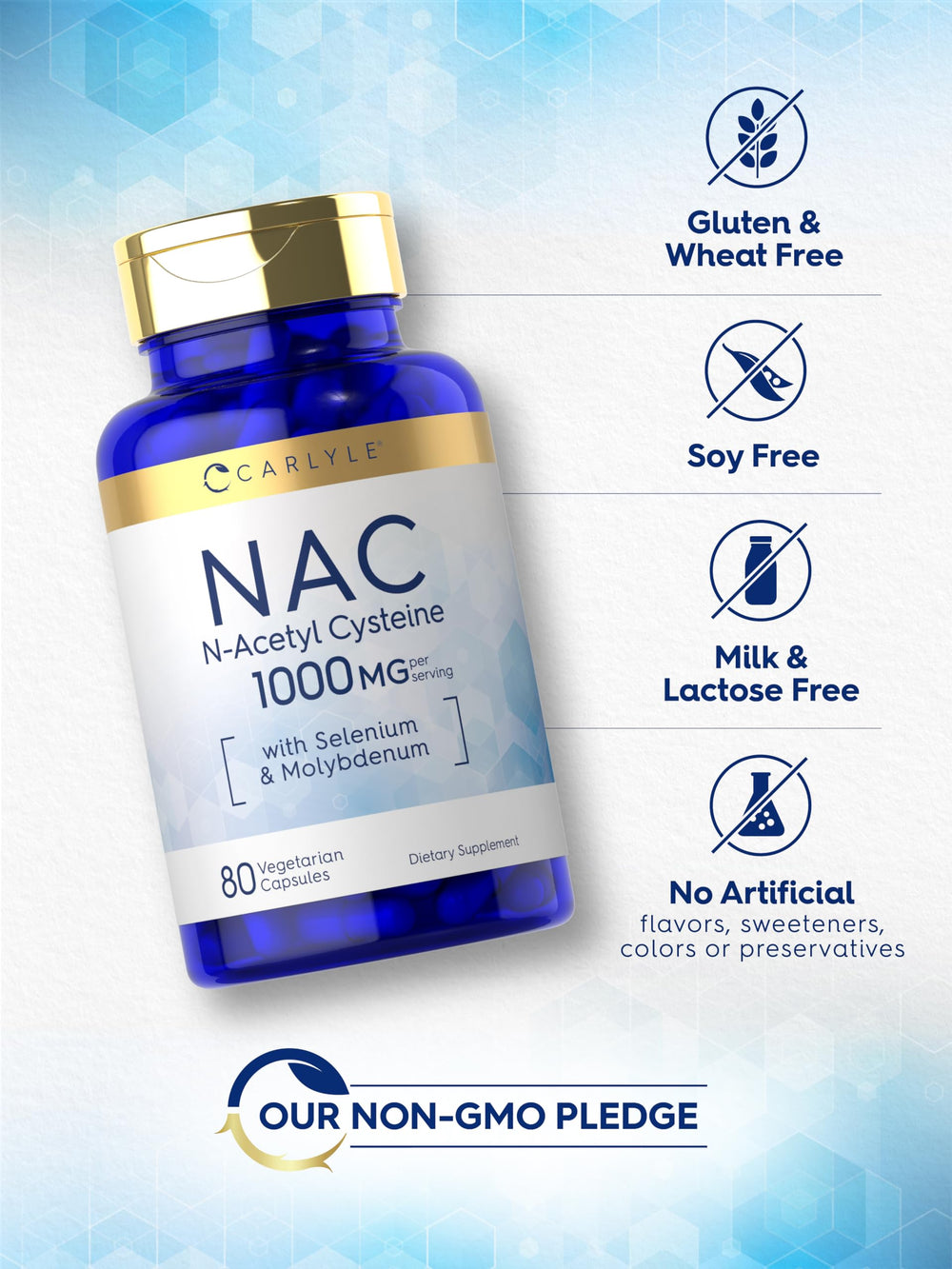 Lab-certified Carlyle NAC bottle emphasizing quality testing