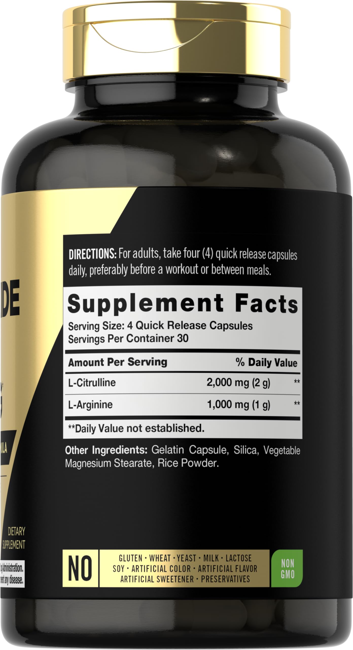Carlyle Nitric Oxide 3000mg capsules close-up for quick-use formula