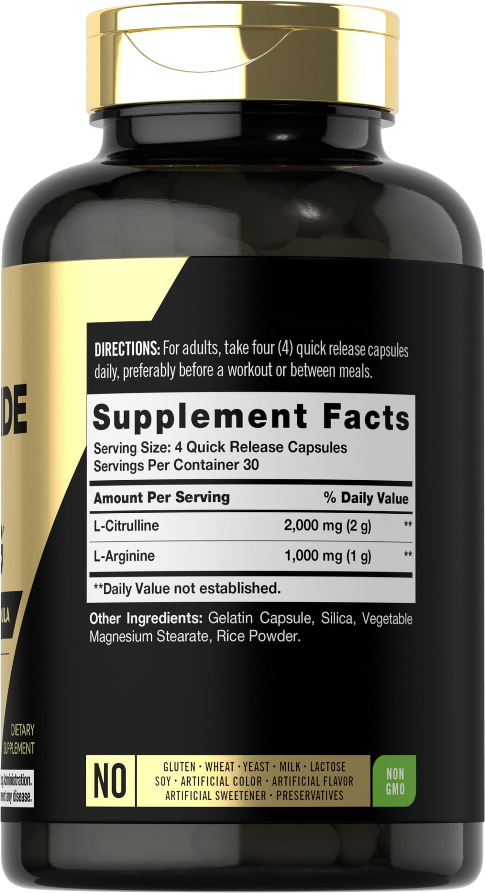 Carlyle Nitric Oxide 3000mg capsules close-up for quick-use formula