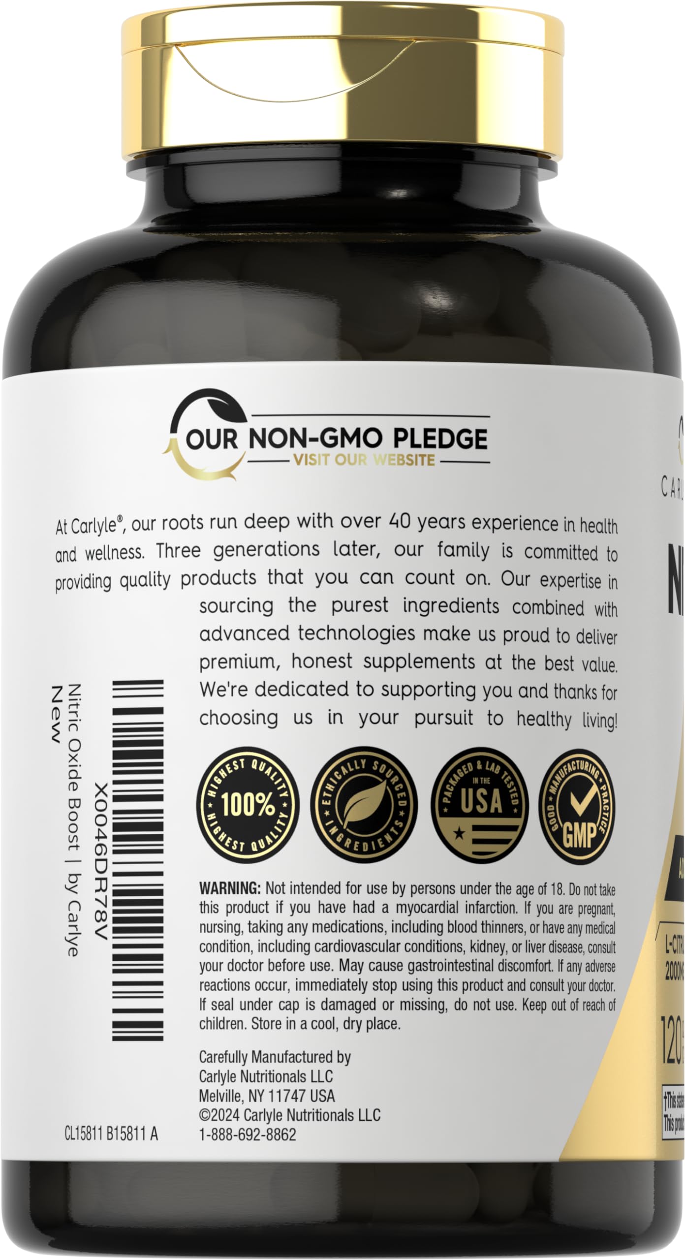 Carlyle Nitric Oxide 3000mg label detail highlighting ingredients