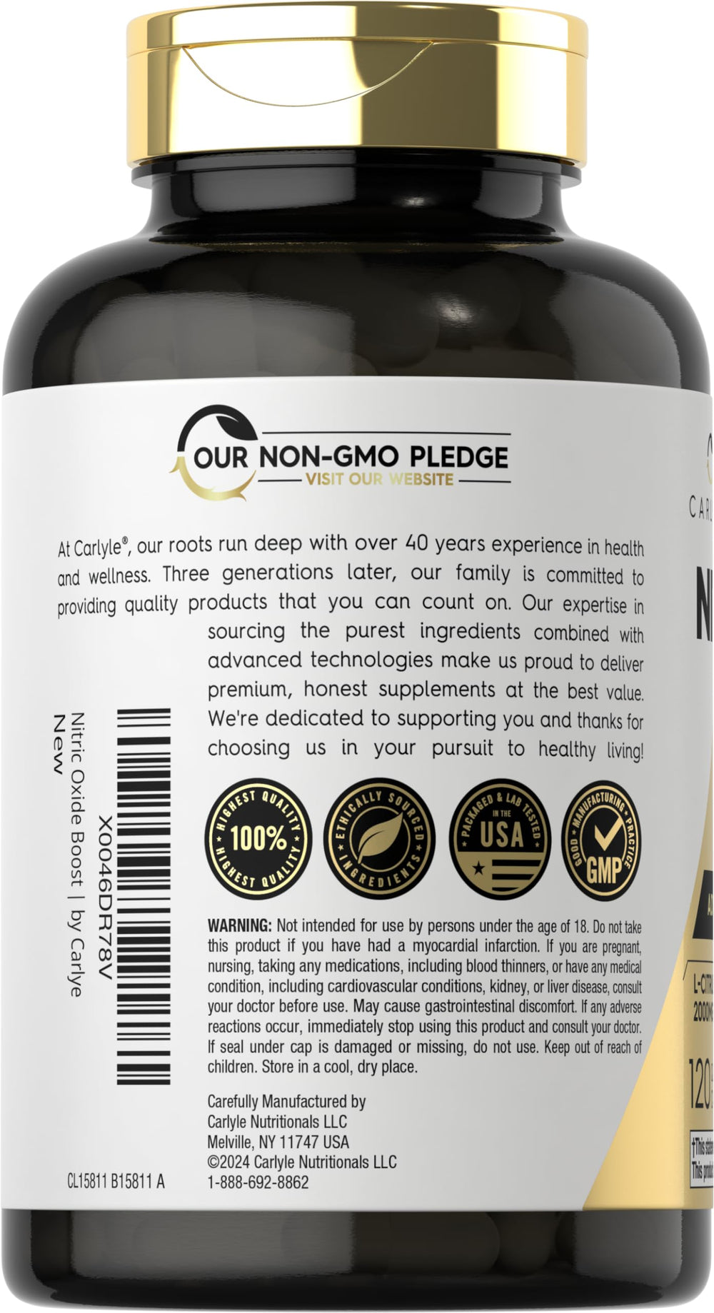 Carlyle Nitric Oxide 3000mg label detail highlighting ingredients