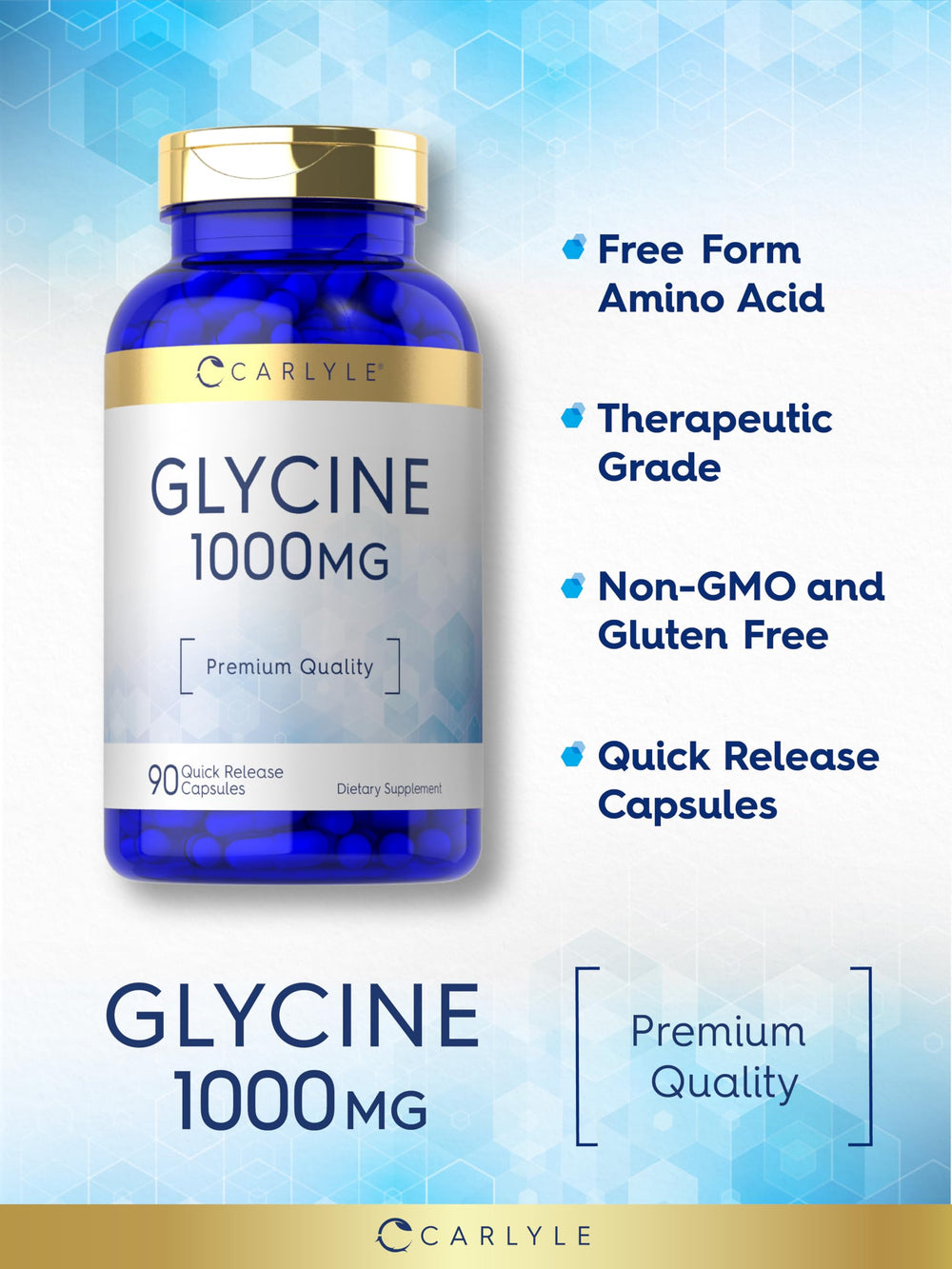 Carlyle gluten-free and non-GMO badge on Glycine packaging