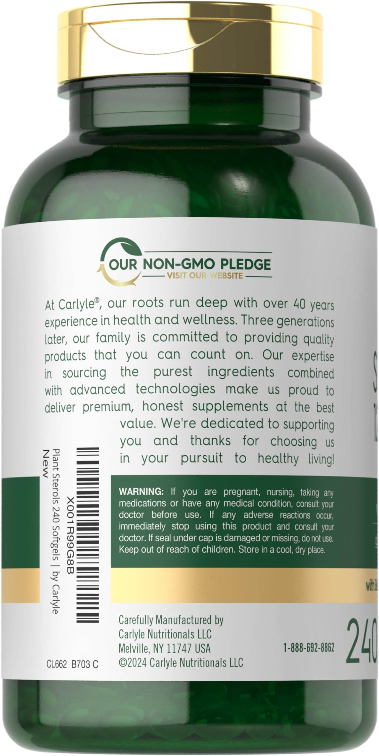 Carlyle Non-GMO and gluten-free label signals a clean supplement choice.