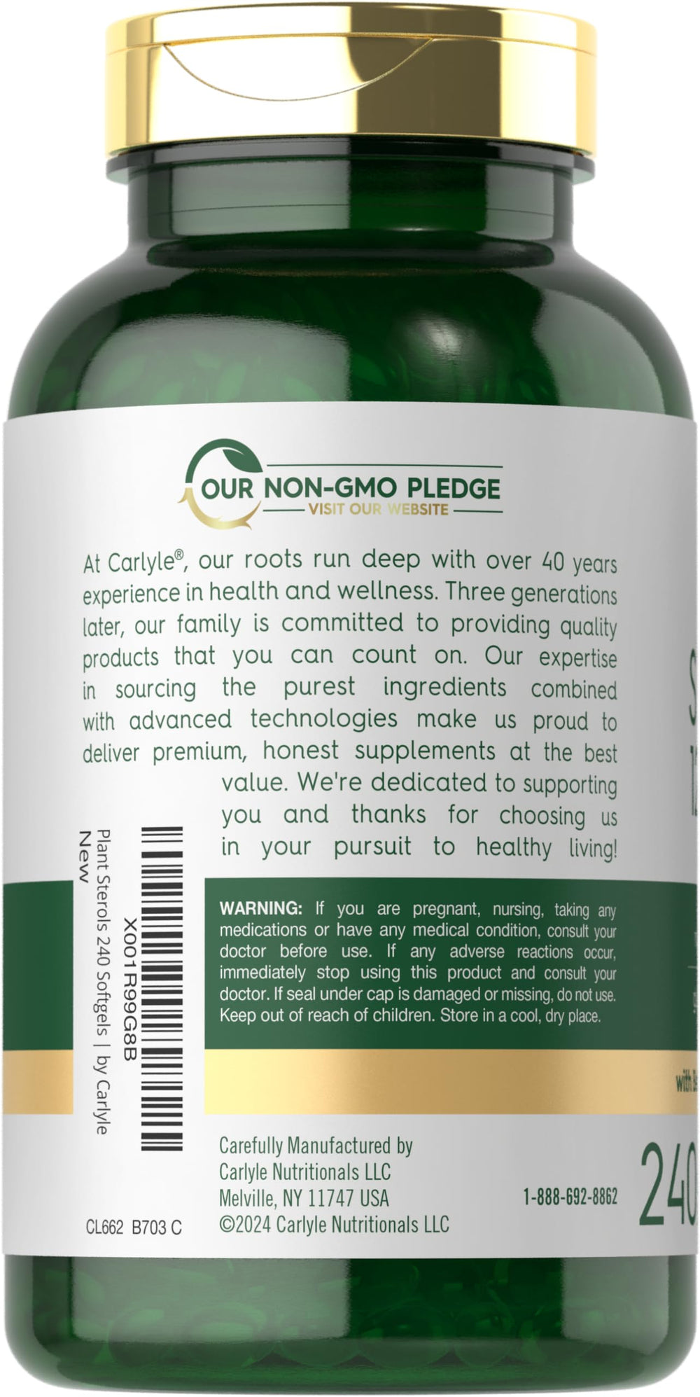 Carlyle Non-GMO and gluten-free label signals a clean supplement choice.