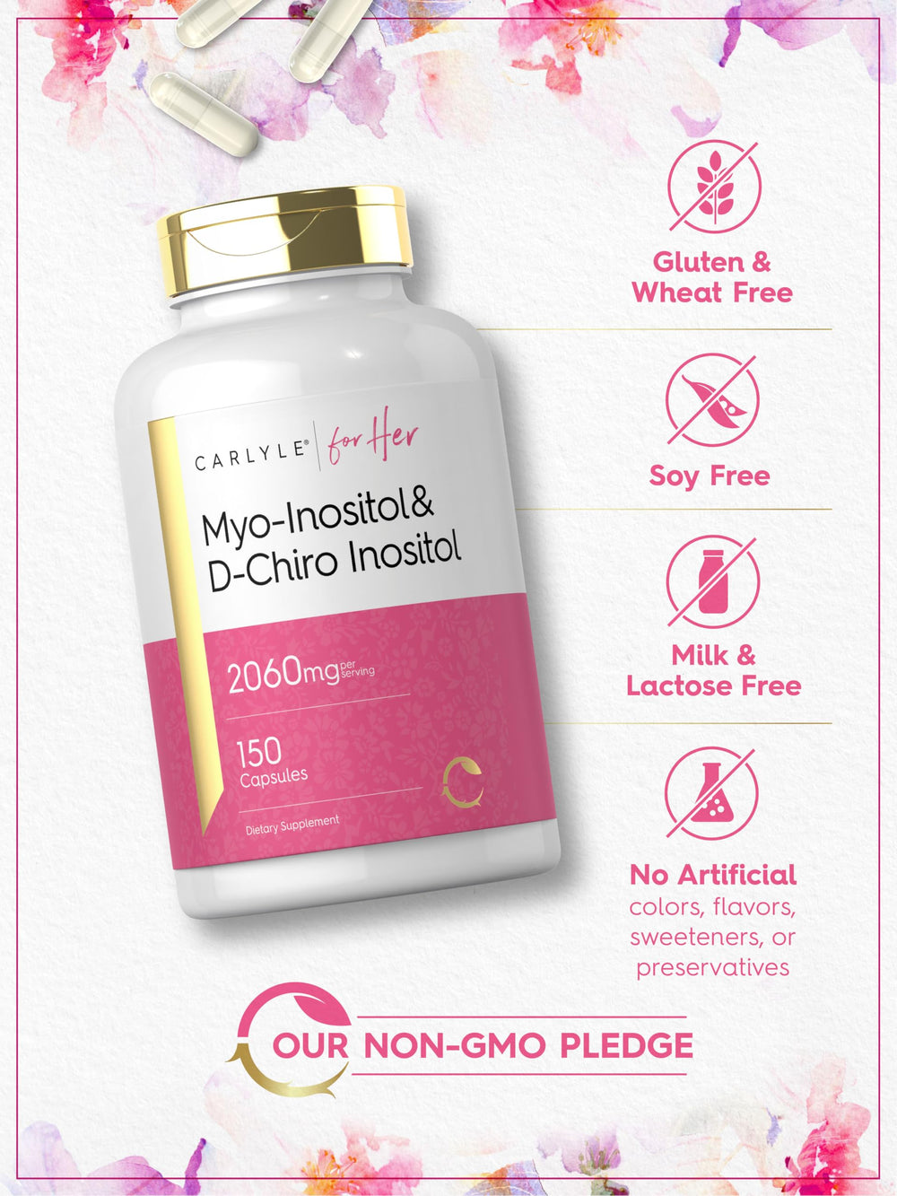 Carlyle non-GMO gluten-free symbol on packaging reinforces allergen-friendly choice.